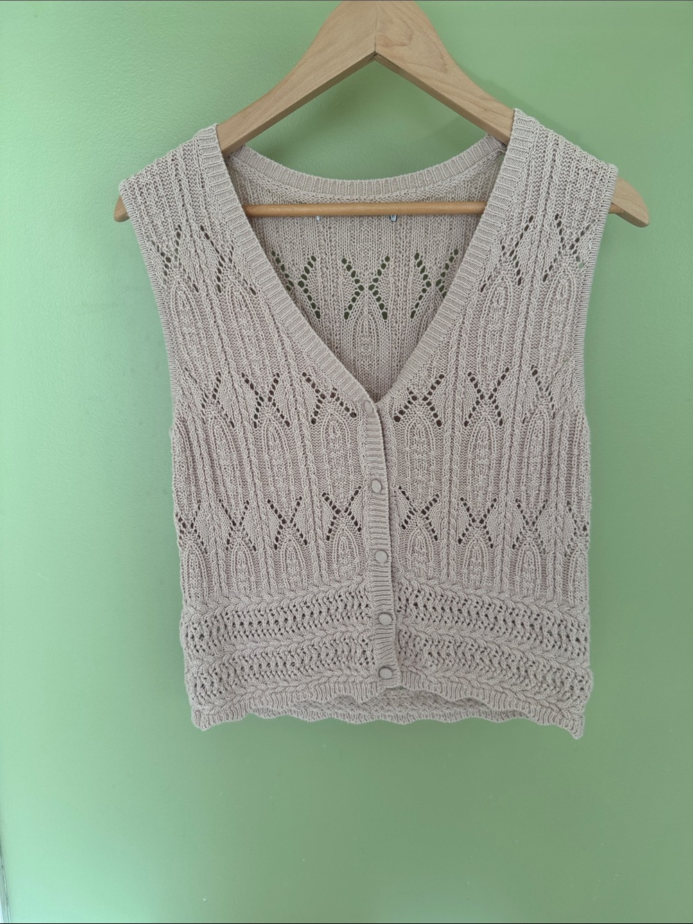 Light Beige Knit Button-Front Tank Top